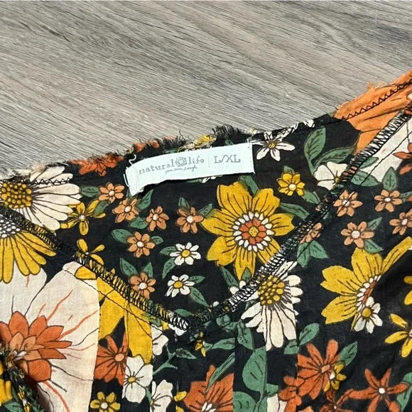 Natural Life L/XL Cotton Tunic in a Bag Top Orange Floral Lightweight Flowy - Picture 4 of 8